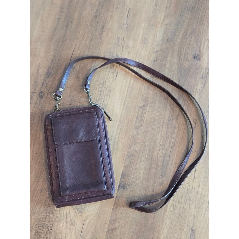 Eddie Bauer Brown Leather Crossbody Wallet Travel Organizer Bag